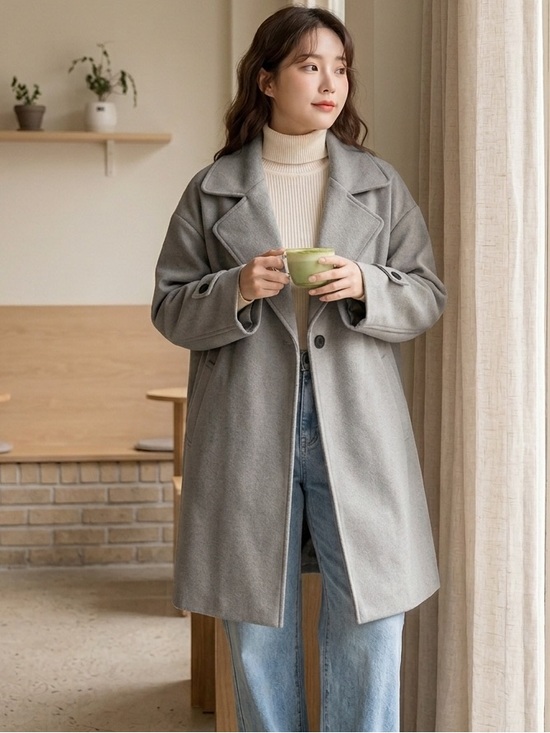 YesStyle Jackets & Blazers - YesStyle Gray Long Wool-Blend Trench Coat